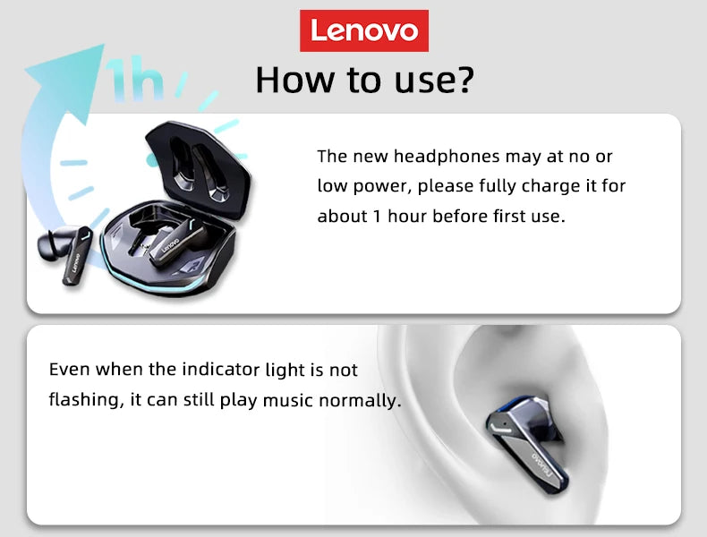 Lenovo GM2 Pro Gaming Headset Bluetooth 5.3 Dual Mode Music Sport Earbuds Noise Reduction Headphones with Mic HD Call